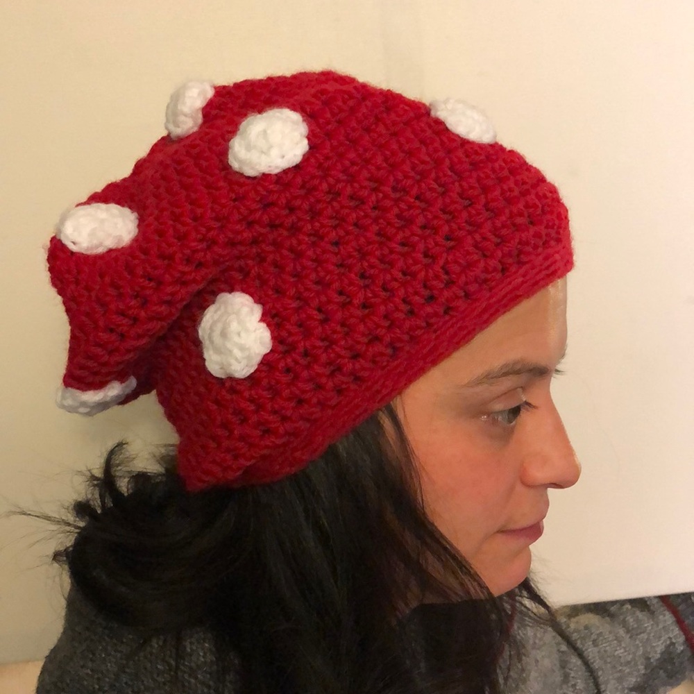 Whimsical hand crocheted mushroom hat-NEW
